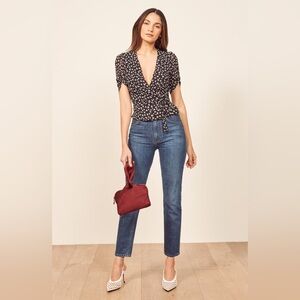 Reformation Black and White Floral Blouse